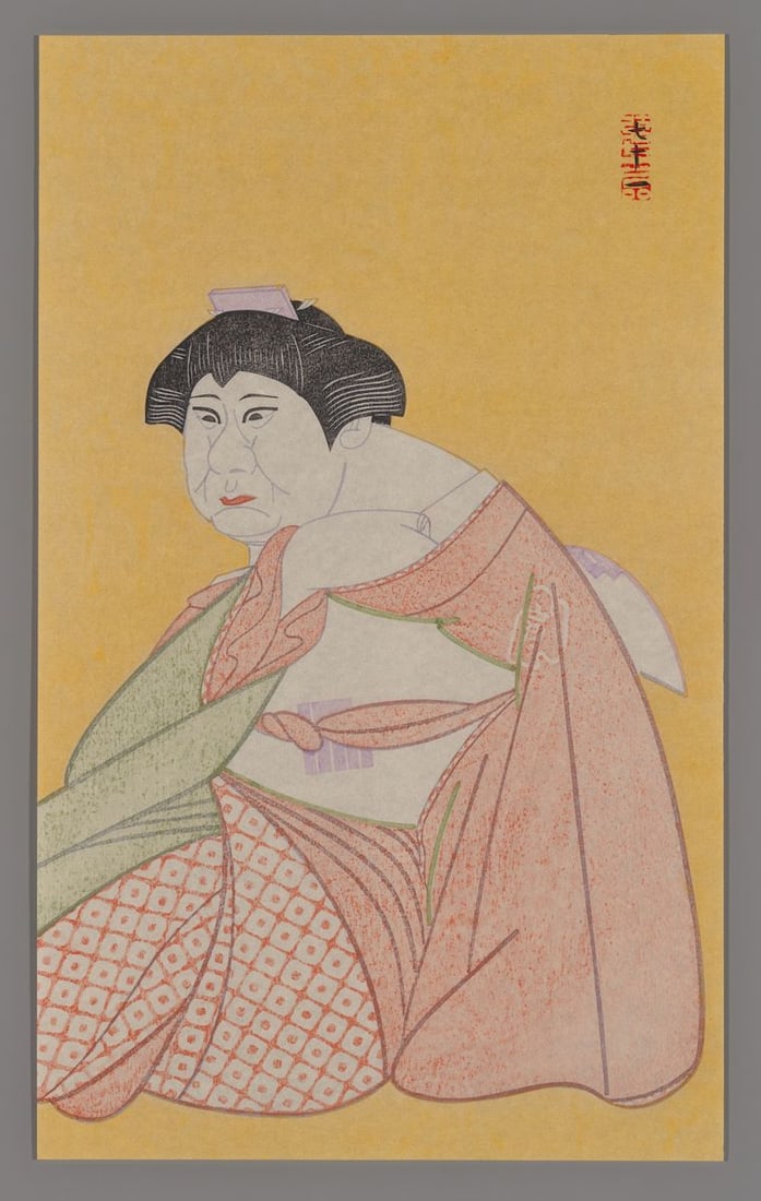 Tsuruya Kokei Woodblock - Nakamura Senjaku II as the Courtesan Osome, in Toribeyama Shinju: Artist: Kokei, Tsuruya, b. 1945 Title: Nakamura Senjaku II as the Courtesan Osome, in Toribeyama Shinju Edition: 71/72 Series: Full Length Portraits - Series VI, Six Figures of the Stage Date: 1987
