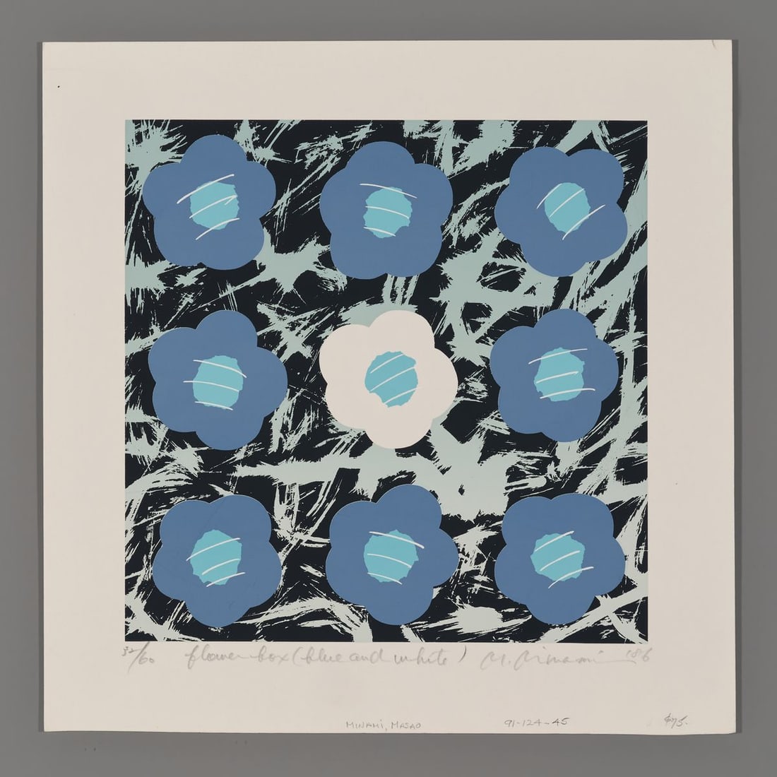 Masao Minami Silkscreen - Flower Box (Blue and White) (1 of 2)