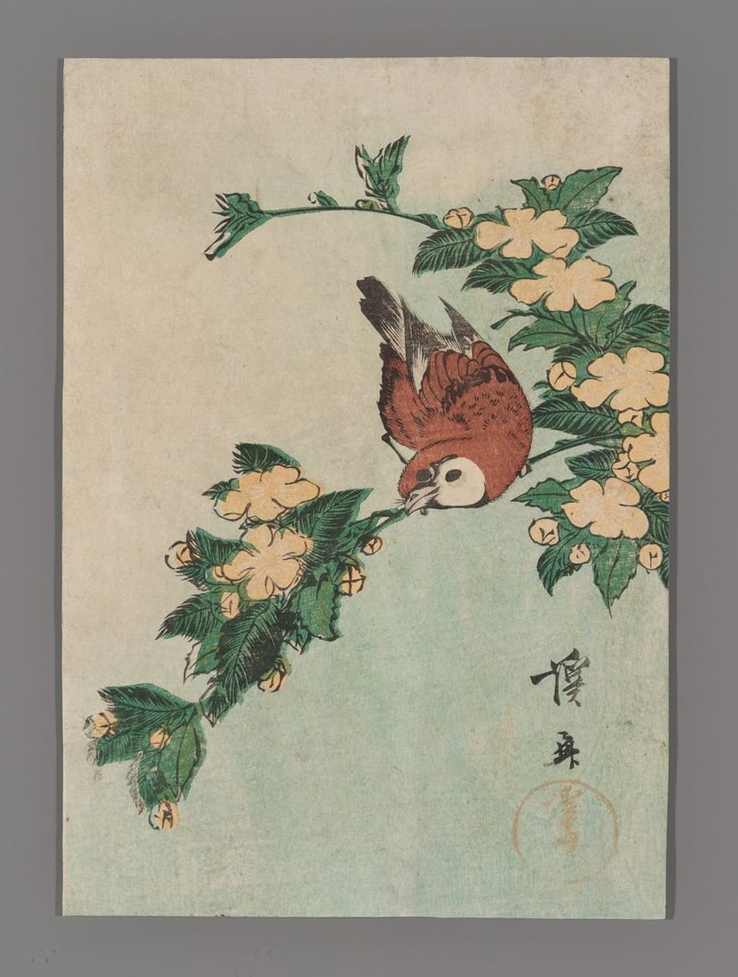 Keisei Eisen Woodblock - Bird on Blossoming Branch (1 of 2)