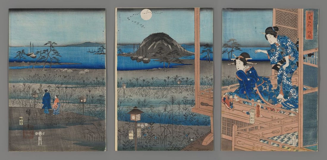 Collaboration Hiroshige and Toyokuni III Woodblock - Akashi (1 of 7)