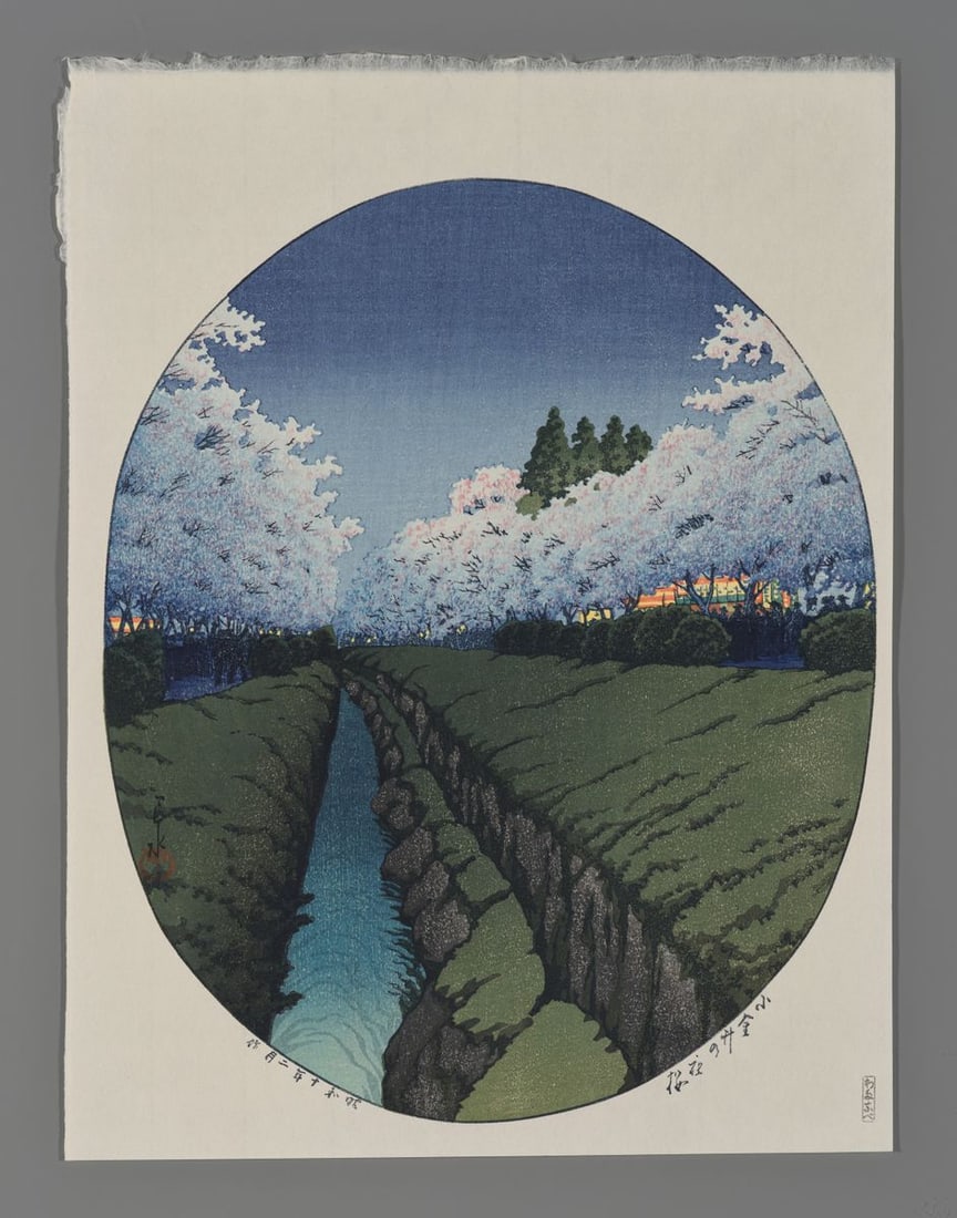 Kawase Hasui Woodblock - Cherries at Night in Koganei (1 of 2)