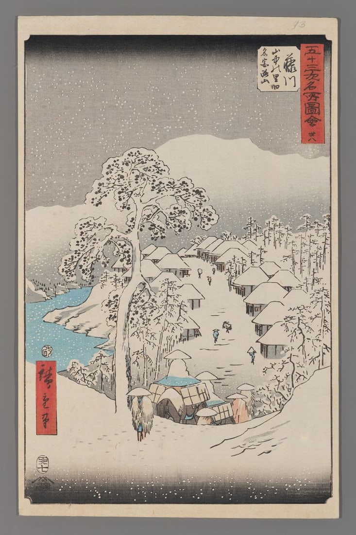 Ando Hiroshige Woodblock - Fujikawa: Artist: Hiroshige, Ando, 1797-1858 Title: Fujikawa Series: Upright Tokaido Date: 1855 Medium: woodblock Image Size: 13 3/8 x 8 3/4 inches Plate in Series: