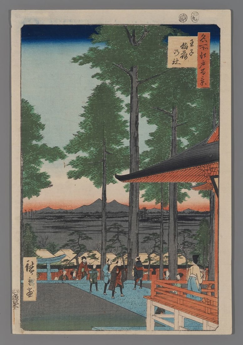 Ando Hiroshige Woodblock - Oji Inari Shrine: Artist: Hiroshige, Ando, 1797-1858 Title: Oji Inari Shrine Series: One Hundred Famous Views of Edo Date: 1857 Medium: woodblock Image Size: 13 1/8 x 8 1/2 inches