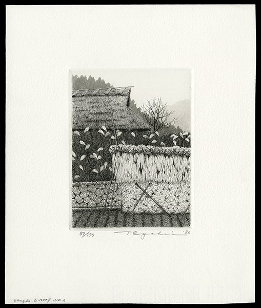 Ryohei Tanaka Etching And Aquatint: Title: Pampas Grass and Thatched Roof No. 2 Artist: Tanaka, Ryohei, b.1933 Edition: 87/150 Date: 1980