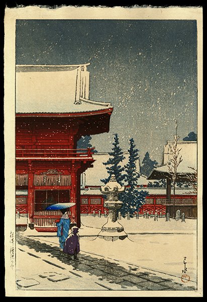 Kawase Hasui Woodblock: Title: Nezu Shrine in Snow Artist: Hasui, Kawase, 1883-1957 Date: 1933 Medium: woodblock