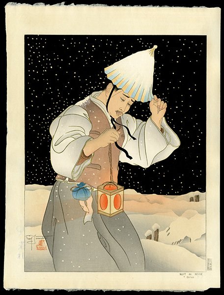 Paul Jacoulet Woodblock: Title: Nuit De Neige. Coree Artist: Jacoulet, Paul, 1902-1960 Date: 1939 Medium: woodblock <