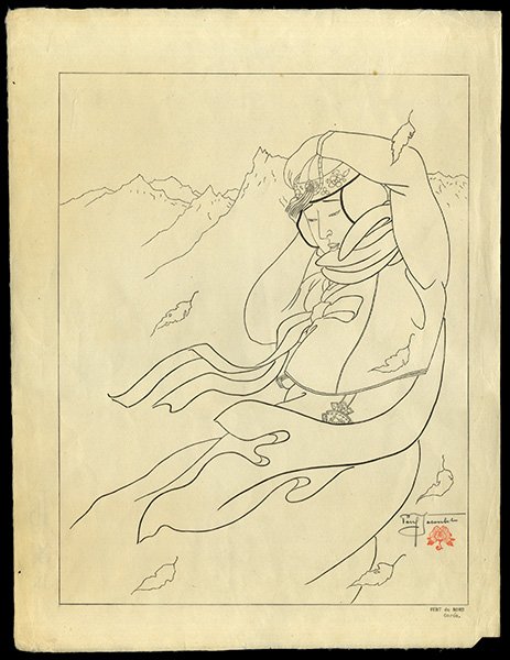 Paul Jacoulet Woodblock: Title: Vent Du Nord. Coree Keyblock Outline Artist: Jacoulet, Paul, 1902-1960 Date: 1953 Medium: woodblo