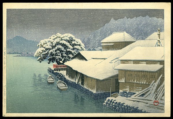Kawase Hasui Woodblock: Title: Ishinomaki in the Snow Artist: Hasui, Kawase, 1883-1957 Edition: Collection of Scenic Views of Japan, Eastern Japan Edition