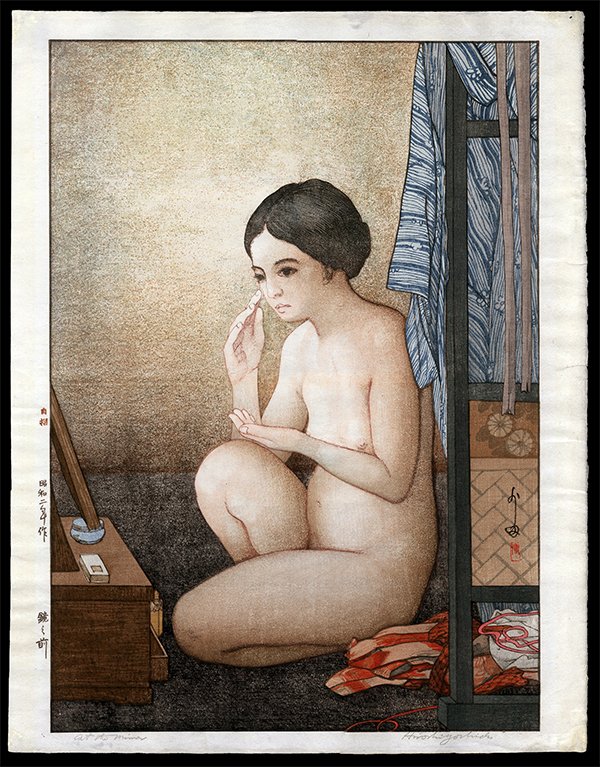 Hiroshi Yoshida - Woodblock: Artist: Yoshida, Hiroshi, 1876-1950 Title: At the Mirror Date: 1927 Medium: woodblock