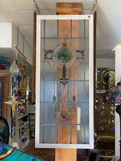 Antique English Stained Glass Window with Green Bullseye/Rondel (1 of 4)