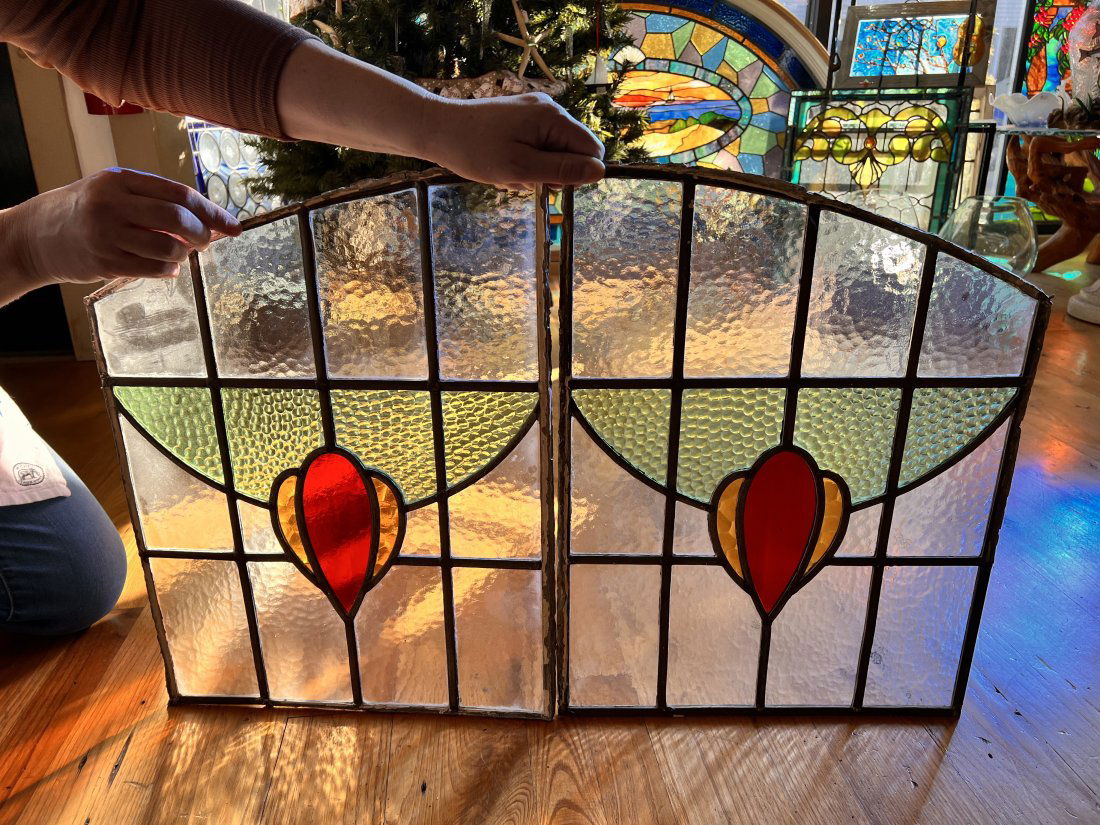 2 Antique English Window Panels: No Frames, windows are in great shape, no cracks or bowing. Each panel is 20 1/2" x 15 1/2" wide