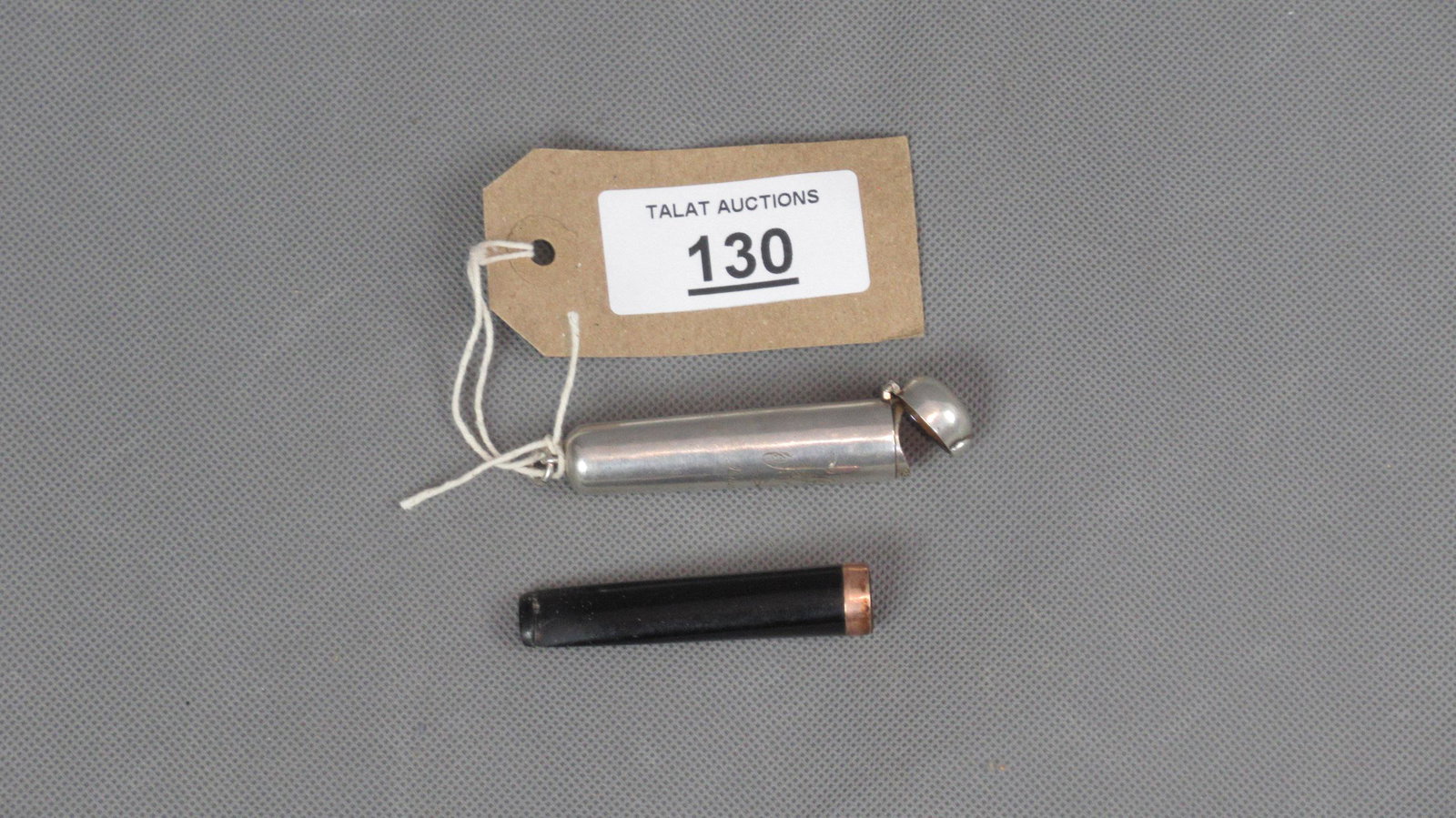 Edwardian Cheroot Holder in Silver Case: 9ct gold rim in English silver case, Birmingham 1902.