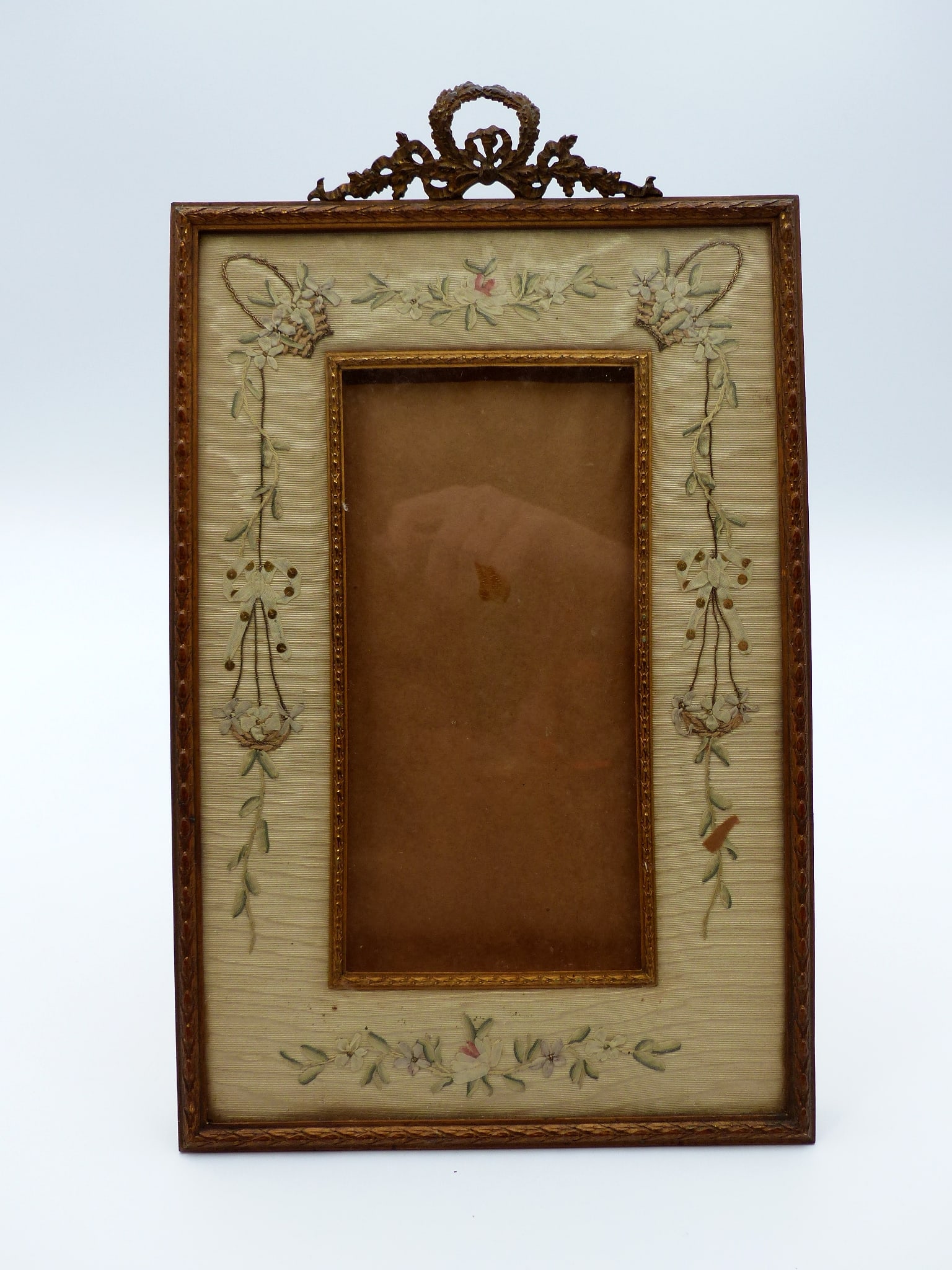 Beautiful Rare Gold Frame With Embroidered Fabric Border: Beautiful Rare Gold Frame with embroidered fabric border-Condition: Excellent ; 12.75"H x 7.75"W
