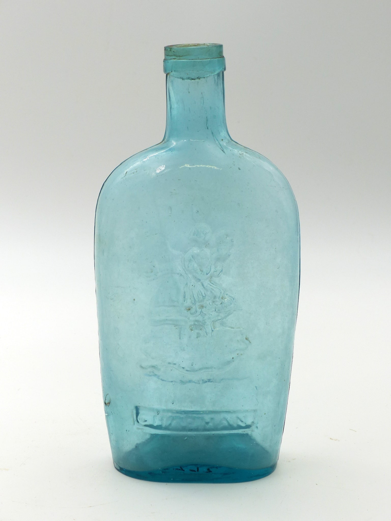 J.L. Chapman Historical Soldier Flask: J.L. Chapman Historical Soldier Flask -Aqua ; Ca. 1850 ; Condition: Mint ; 7.875"H