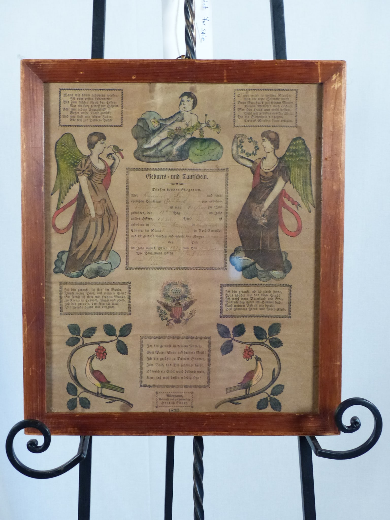 Framed 1820 German Baptismal Certificate (1 of 3)