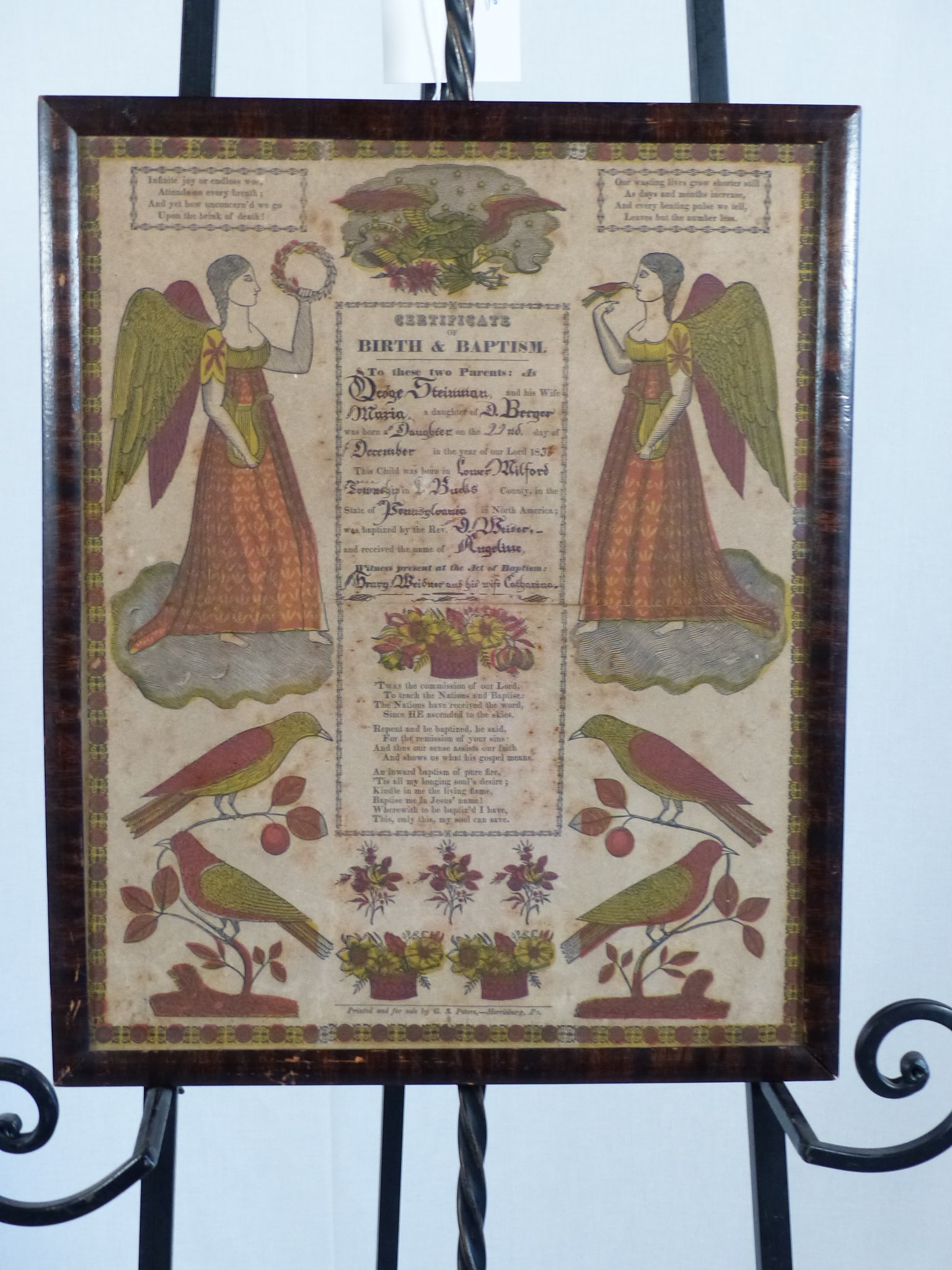Framed 1836 German Baptismal Certificate (1 of 3)