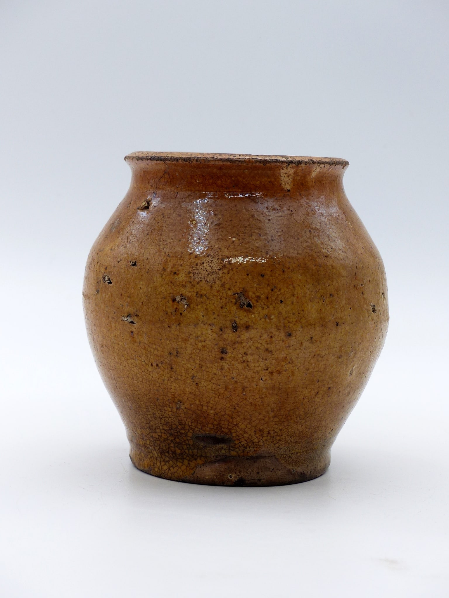 Small Alkaline Glaze Jar: Small Alkaline Glaze Jar -Thought to be Southern ; Condition: hairline crack ; 4 3/4 " H