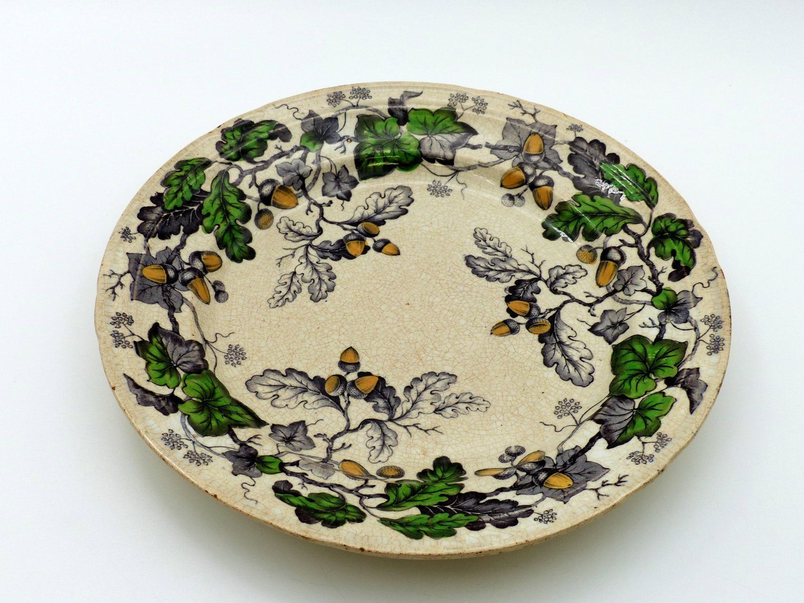 Ironstone Plate With Acorns And Leaves: Ironstone Plate with Acorns and Leaves -Oak & Ivy J. Clementson ; Condition: Chip on Back ; 10.75"H