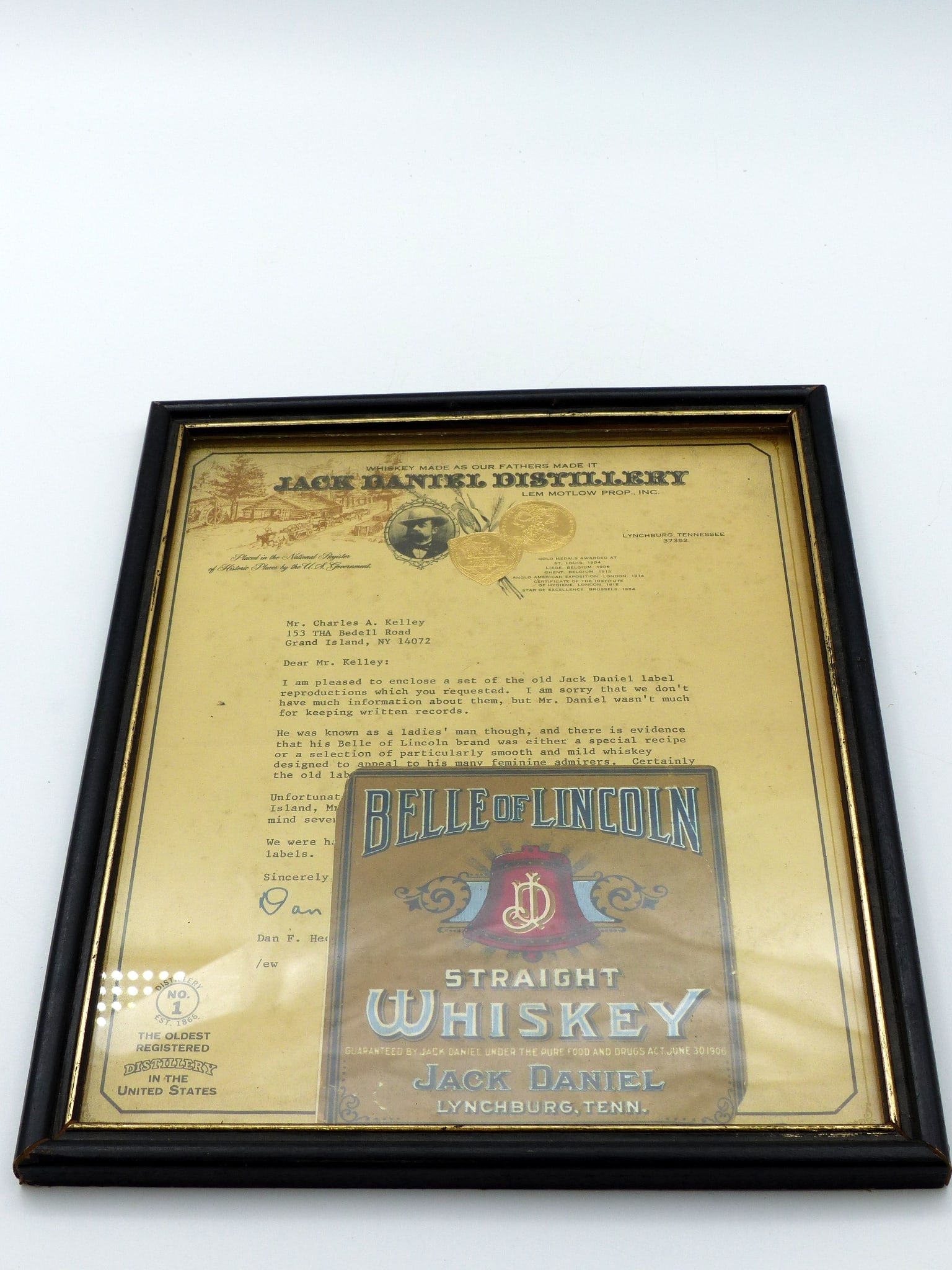 Framed Letter From The Jack Daniel Distillery W/reproduction Label (1 of 2)
