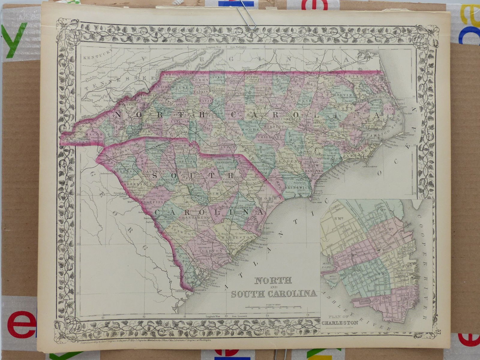 Antique Colored Map of South Carolina and North Carolina (1 of 1)