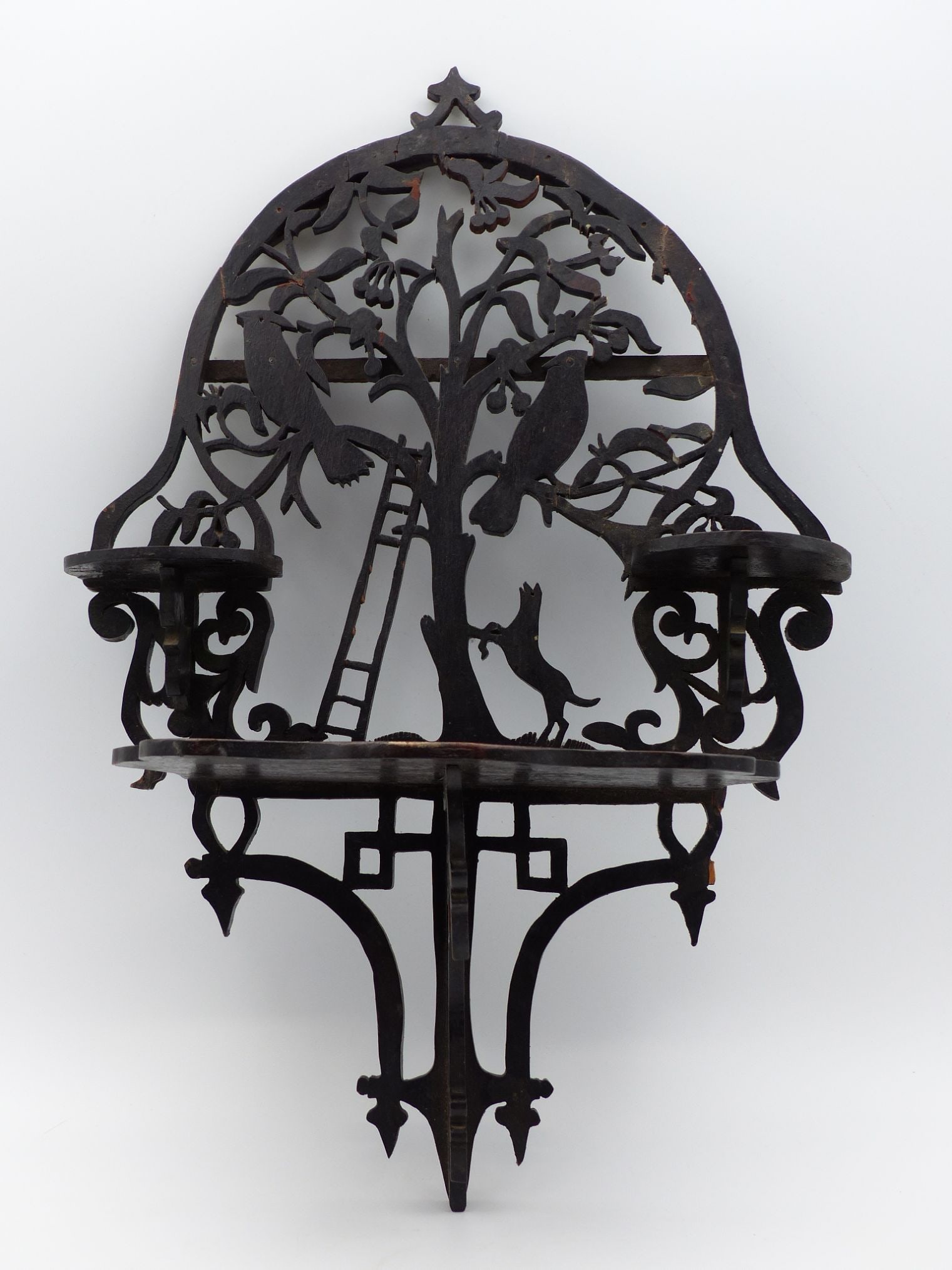 Folk Art Wall Shelf: Dog Barking at Birds (1 of 4)