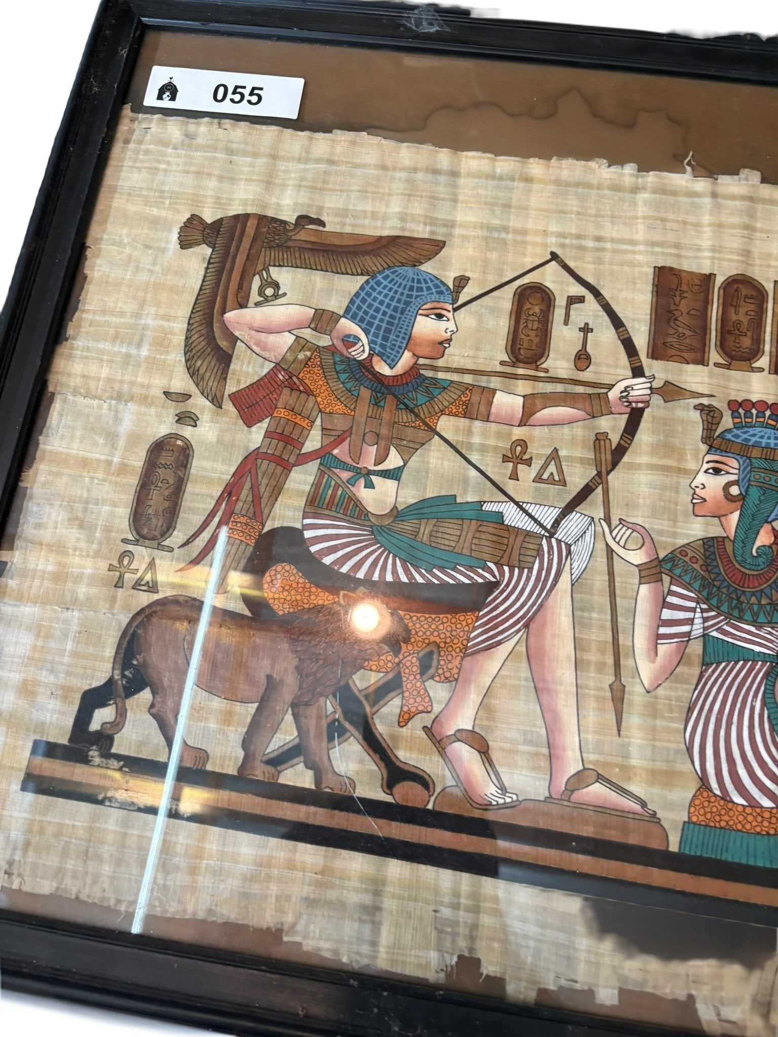 Egyptian Papyrus Painting of a Royal Archer and Consort (1 of 2)