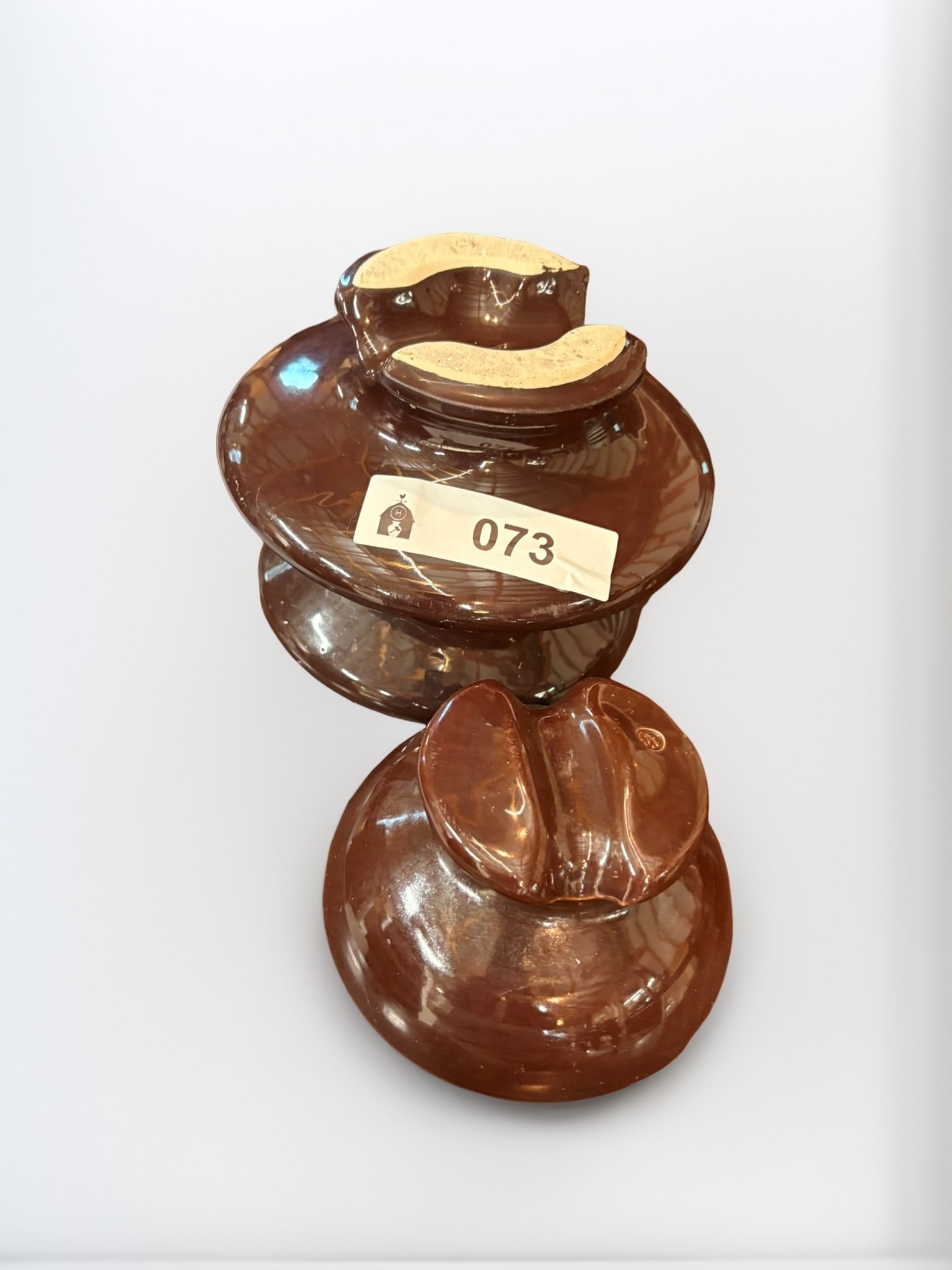 Pair of Vintage Brown Glazed Ceramic Electrical Insulators (1 of 1)