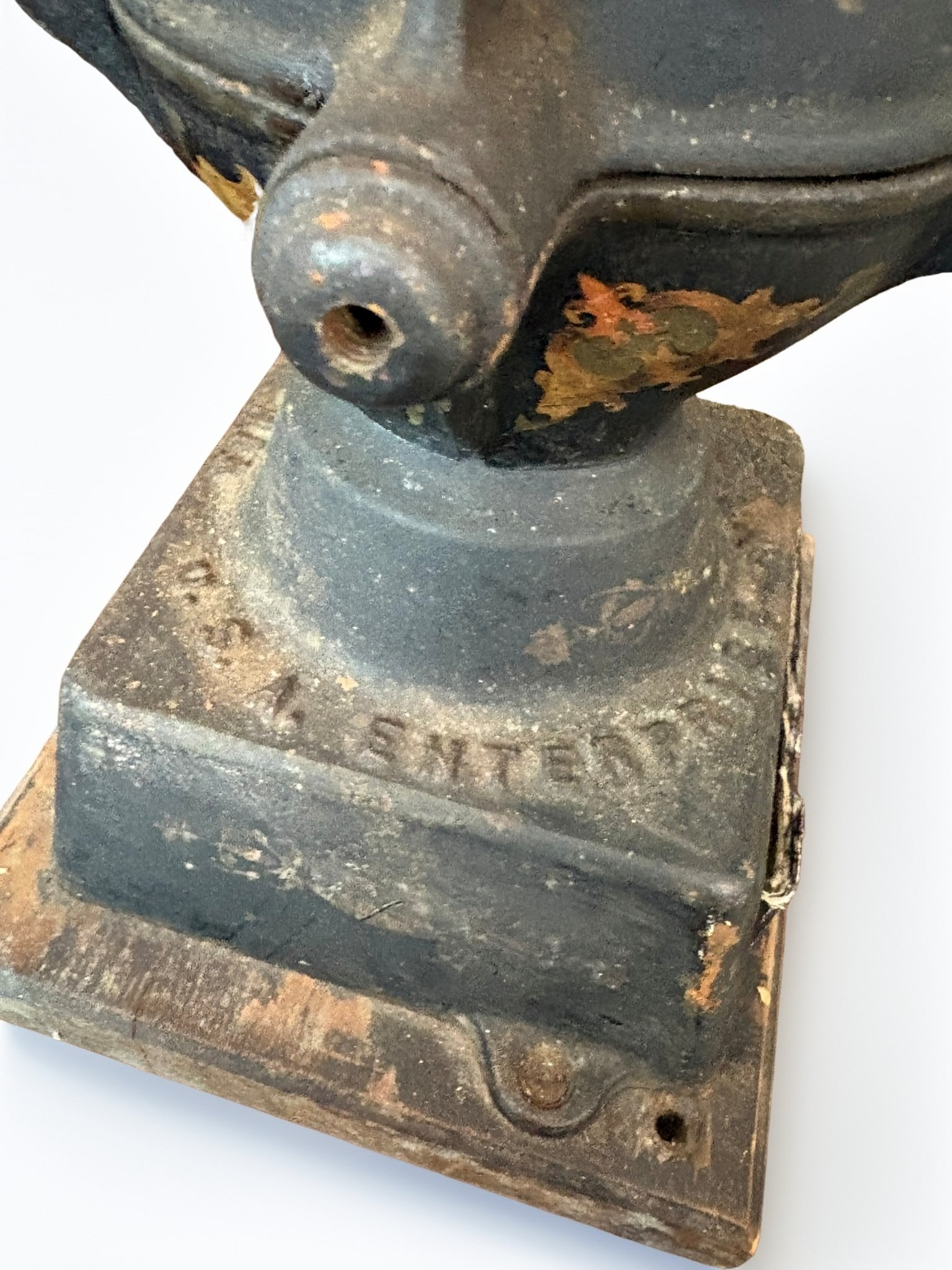 Antique Enterprise Manufacturing Co. Cast Iron Coffee Grinder: This classic antique cast iron coffee mill was produced by the Enterprise Manufacturing Co. in Philadelphia, U.S.A. It features a heavy-duty cast iron body with original decorative paint accents and r