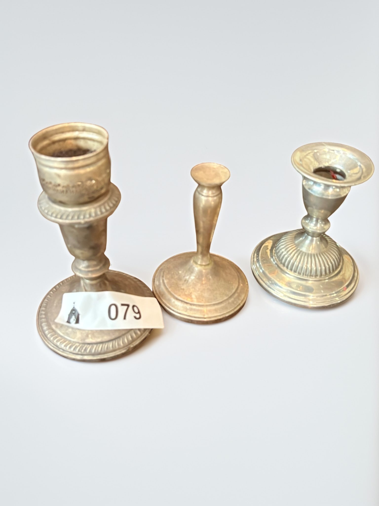 Collection of Three Assorted Silver-Plate Candlesticks (1 of 1)