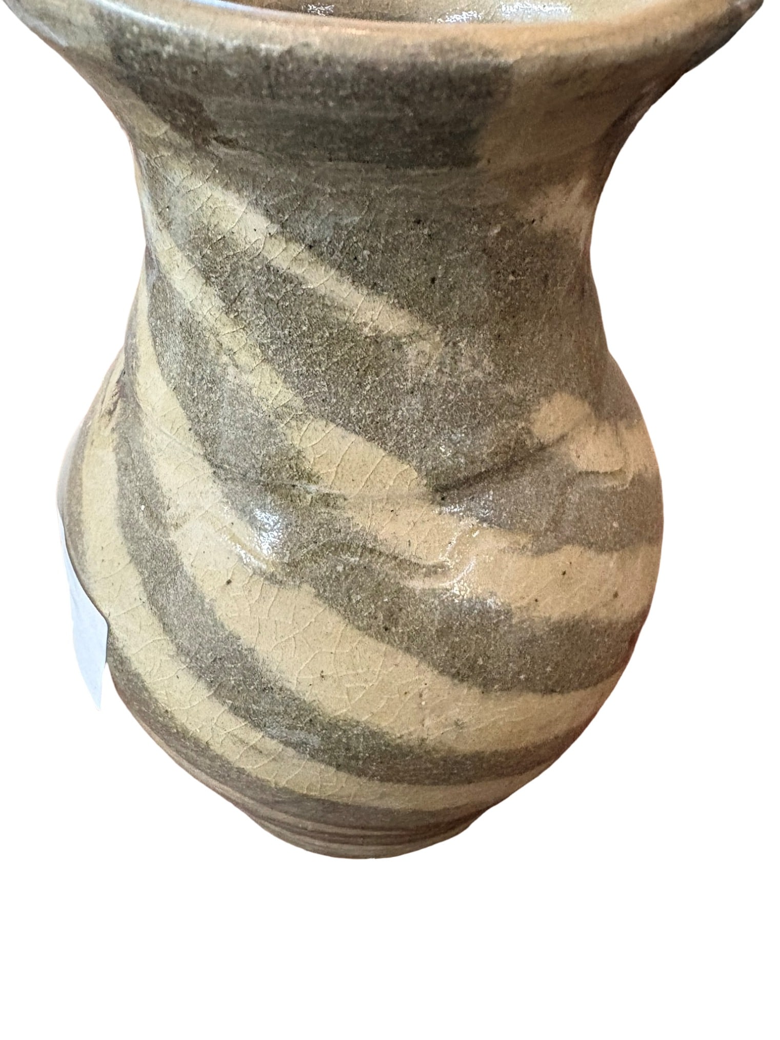 B.B. Craig Jugtown Style Swirl Pottery Vase: This handcrafted pottery vase is an Excellent example of traditional North Carolina folk art, featuring a distinctive variegated clay swirl pattern. Stamped by the esteemed potter B.B. Craig of Vale,