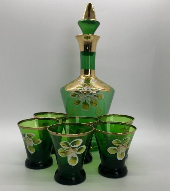 Sake Hand Painted Decanter Glass Set, Vintage, Made in (1 of 4)