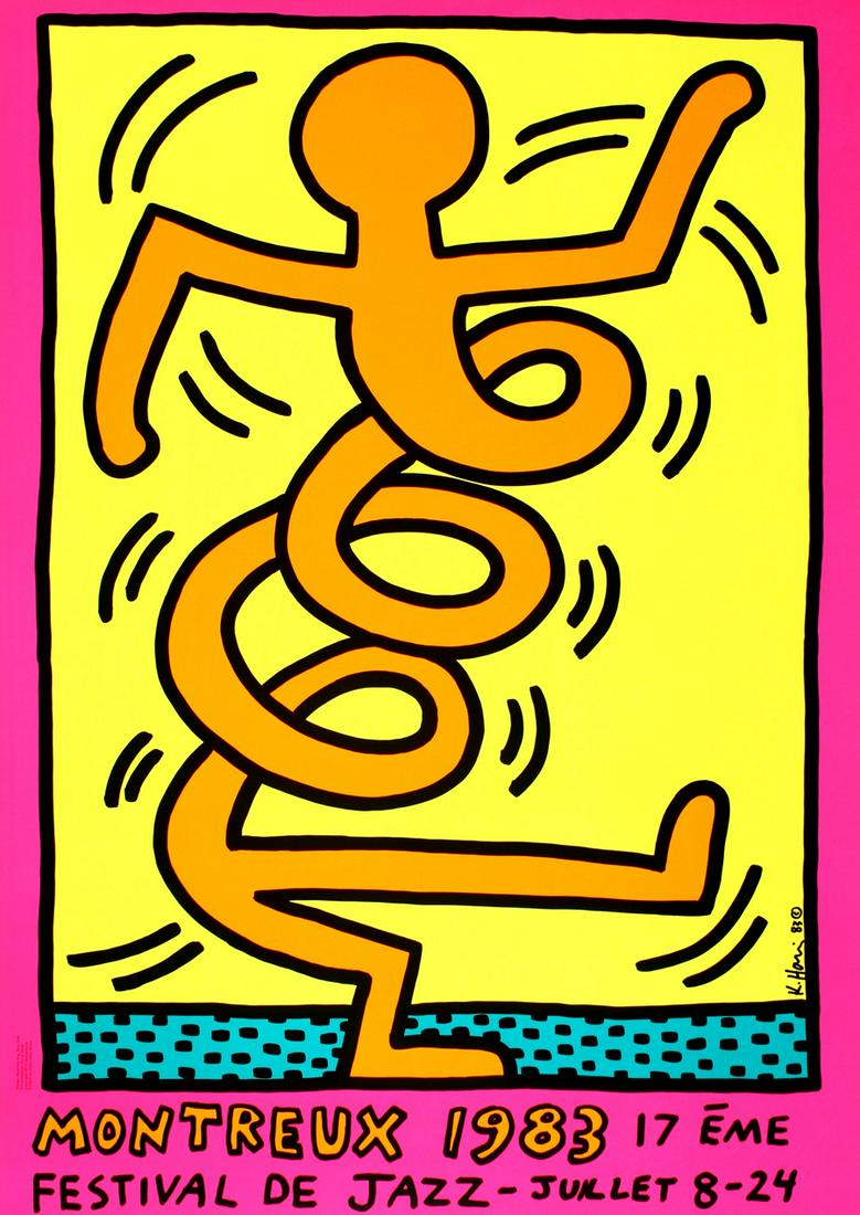 Keith Haring - Montreux Jazz 1983 (Pink): Keith Haring - Montreux Jazz 1983 (Pink)_x000D_ _x000D_ Sérigraphie sur papier_x000D_ Signée dans la planche_x000D_ Non numérotée_x000D_ Imprimeur Uldry, Berne_x000D_ 100 x 70 cm_x