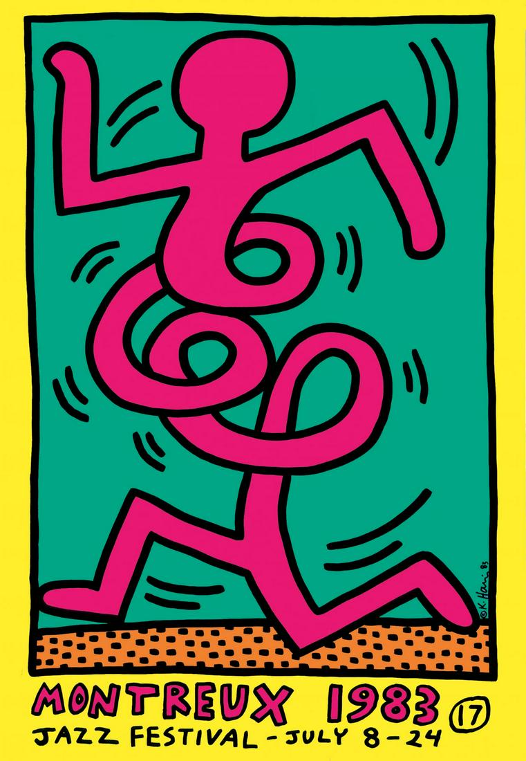 Keith Haring - Montreux Jazz 1983 (Yellow): Keith Haring - Montreux Jazz 1983 (Yellow)_x000D_ _x000D_ Sérigraphie sur papier_x000D_ Signée dans la planche_x000D_ Non numérotée_x000D_ Imprimeur Uldry, Berne_x000D_ 100 x 70 cm
