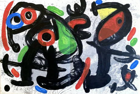 Joan Miró - La ronde de la nuit, 1970: Joan Miró - La ronde de la nuit, 1970Original lithograph on paper, unsigned, unnumbered. Publisher: Maeght, Paris, 1970. Ref.: Cramer 134. Good condition (central fold as published), 38 x 56