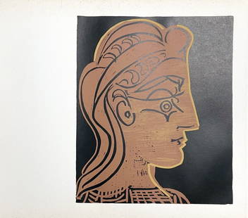 Pablo Picasso (after) - Tête de femme de profil, 1963: Pablo Picasso (after) - Tête de femme de profil, 1963Linocut on paper, not signed, not numbered. Published by Thames and Hudson, London, in 1963 after 1959 Pablo Picasso's linocut. Very good