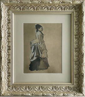 Edgar Degas (after) - Jeune femme en costume de ville, 1957: Edgar Degas (after) - Jeune femme en costume de ville, 1957Lithograph enhanced with pochoir, plate signed, dry stamp "procédé Jacomet" (Jacomet process). Publisher: Atelier Jacomet, Paris, 1957.