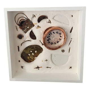 Arman - Colère Temps III, 1976: Arman - Colère Temps III, 1976Broken alarm clock set into plaster and framed in a wooden box. Each sculpture from this edition is different in appearance. It is hand signed on the back, but also in