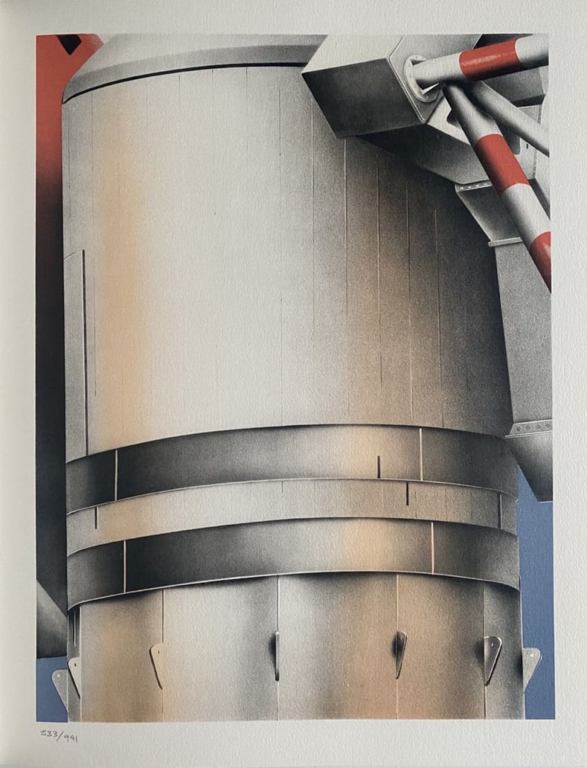 Peter Klasen - Antenne, 1978: Peter Klasen - Antenne, 1978Color lithograph on Arches paper, not signed, numbered /991. Publisher: Fédération Nationale des Travaux Publics, Paris, 1978. Very good condition, 40 x 31 cm.Lithographi