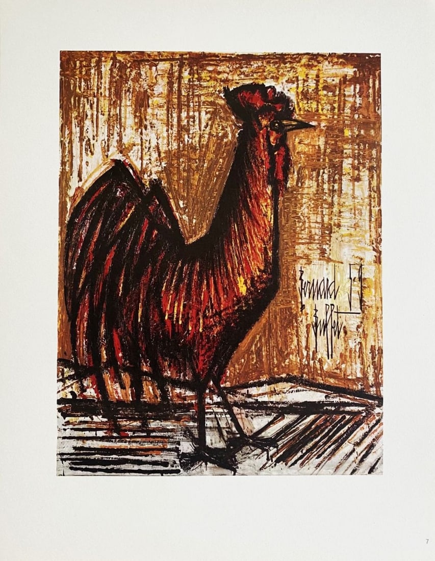 Bernard Buffet (after) - Le coq, 1966: Bernard Buffet (after) - Le coq, 1966Offset lithograph on paper, plate signed, not numbered. Published by Fernand Hazan, Paris, 1966. Printed by Lecot. Some wear signs on margins, 35 x 27.5 cm.Lithogr