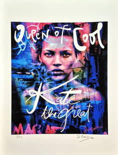 Pellarose - Queen of Cool (Kate Moss), 2025: Pellarose - Queen of Cool (Kate Moss), 2025Original digigraphy on Hahnemühle Albrecht Dürer 210 gr paper, signed in pencil and numbered /30, Very good condition, 80 x 60 cm.Digigraphie originale