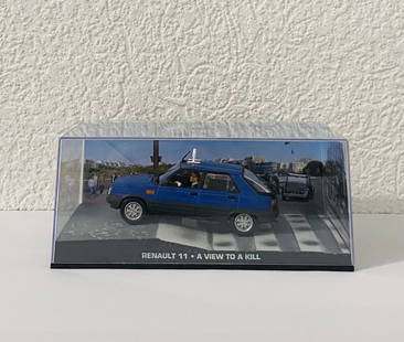 James Bond 007 - Renault 11 (A view to kill): James Bond 007 - Renault 11 (A view to kill)Car model in metal alloy with plastic details. Scale: 1/43. Length: 10 cm. James Bond and Aki figures. 3D film scene diorama with a clear top. Manufactured