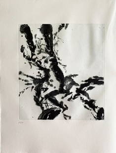 Zao Wou-Ki - L'évidence de la nuit II, 1991: Zao Wou-Ki - L'évidence de la nuit II, 1991Original etching and aquatint on Alcantara rag paper, not signed, numbered 19/70. Publisher: Jacques Quentin, Geneva, 1991. Ref.: Agerup 350. Buckled paper,