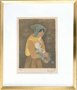Louis Toffoli - Maternité, 1972: Louis Toffoli - Maternité, 1972Color lithograph on wove paper, signed in plate and numbered 744/1000. Good condition, 27 x 20 cm. Frame dimensions: 43 x 37 x 2.5 cm.Lithographie en couleurs sur papie