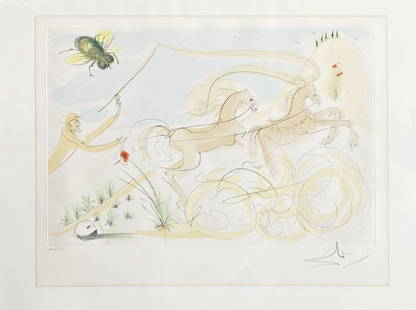 Salvador Dalí - Le Coche et la mouche, 1974: Salvador Dalí - Le Coche et la mouche, 1974Original drypoint & pochoir on paper, signed in pencil & numbered 198/250. Extracted from the portfolio "Le Bestiaire de La Fontaine dalinisé". Publisher: