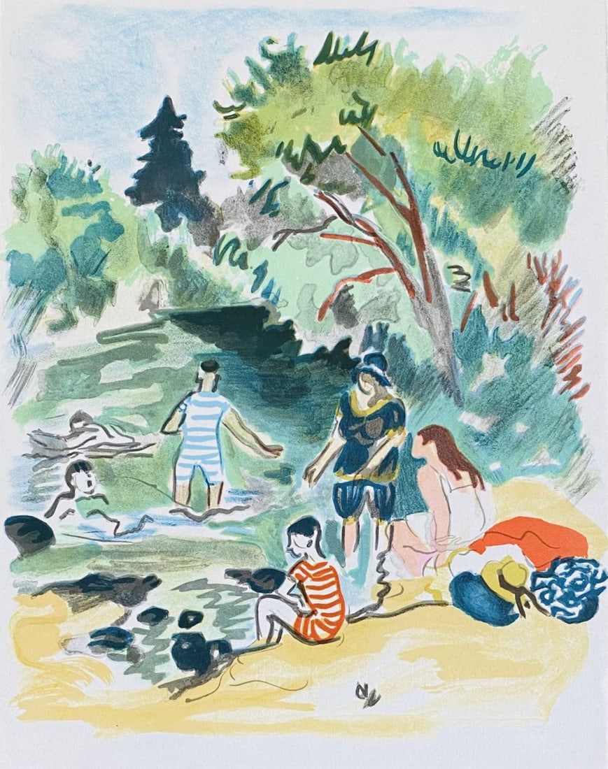 Yves Brayer - Mémoires d'un naïf : Baigneurs, 1967: Yves Brayer - Mémoires d'un naïf : Baigneurs, 1967Original lithograph on Rives paper, not signed, not numbered. Limited edition of 385. Published by Editions du Mailh, Pujols, Lot-et-Garonne, 1967.