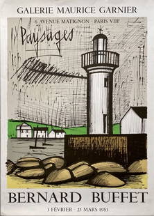 Bernard Buffet - Bretagne, le Phare de Guilvinec, 1983: Bernard Buffet - Bretagne, le Phare de Guilvinec, 1983Poster printed by Mourlot for the exhibition "Paysages de Bernard Buffet" at the Galerie Maurice Garnier in 1983. Limited edition of 2000. Ref.: S