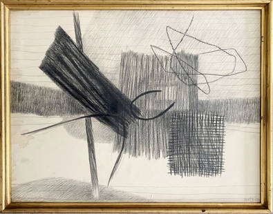 Henri Goetz - Grey Abstraction, 1958: Henri Goetz - Grey Abstraction, 1958Pencil and charcoal on paper, hand-signed by artist. Some brown stains (see photos) otherwise good condition, 50 x 64 cm. Frame dimensions: 53 x 67 x 3.5 cm.Crayon