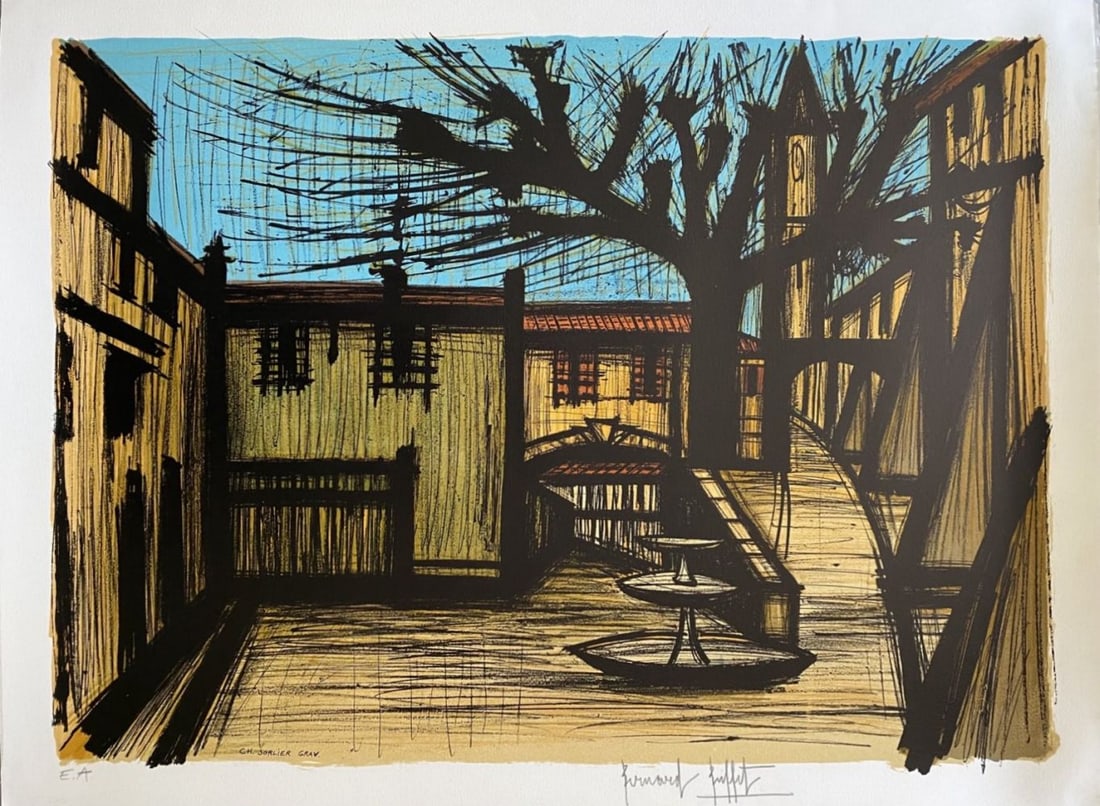 Bernard Buffet - La place, décor du premier acte de Carmen, 1981: Bernard Buffet - La place, décor du premier acte de Carmen, 1981Original lithograph on Arches paper, signed in pencil and justified "E.A." (Artist's Proof). Engraved by Charles Sorlier under the arti