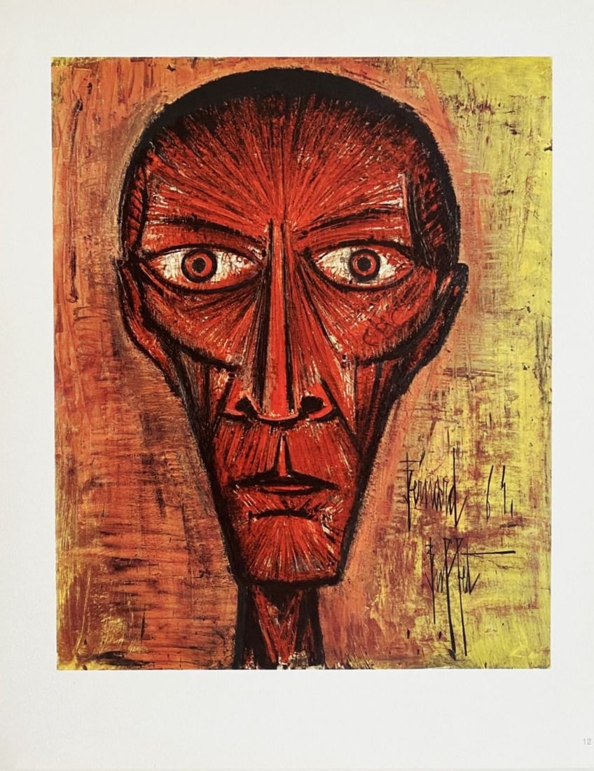 Bernard Buffet (after) - Tête, 1966: Bernard Buffet (after) - Tête, 1966Offset lithograph on paper, plate signed, not numbered. Published by Fernand Hazan, Paris, 1966. Printed by Lecot. Some wear signs on margins, 35 x 27.5 cm.Lithogra