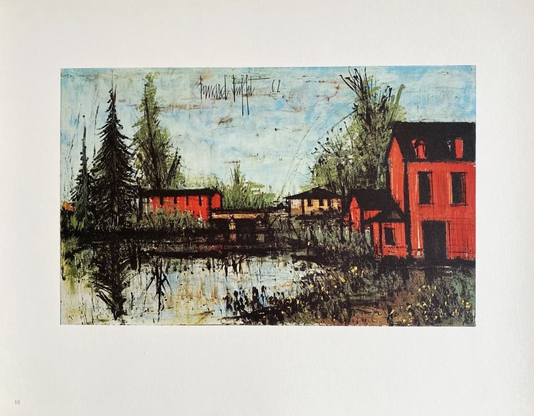 Bernard Buffet (after) - Pont sur la Sarthe, 1966: Bernard Buffet (after) - Pont sur la Sarthe, 1966Offset lithograph on paper, plate signed, not numbered. Published by Fernand Hazan, Paris, 1966. Printed by Lecot. Some wear signs on margins, 35 x 27.